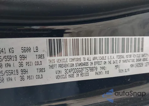 2015 Dodge Journey Crossroad z USA, uszkodzony, nr VIN 3C4PDDGG2FT578870